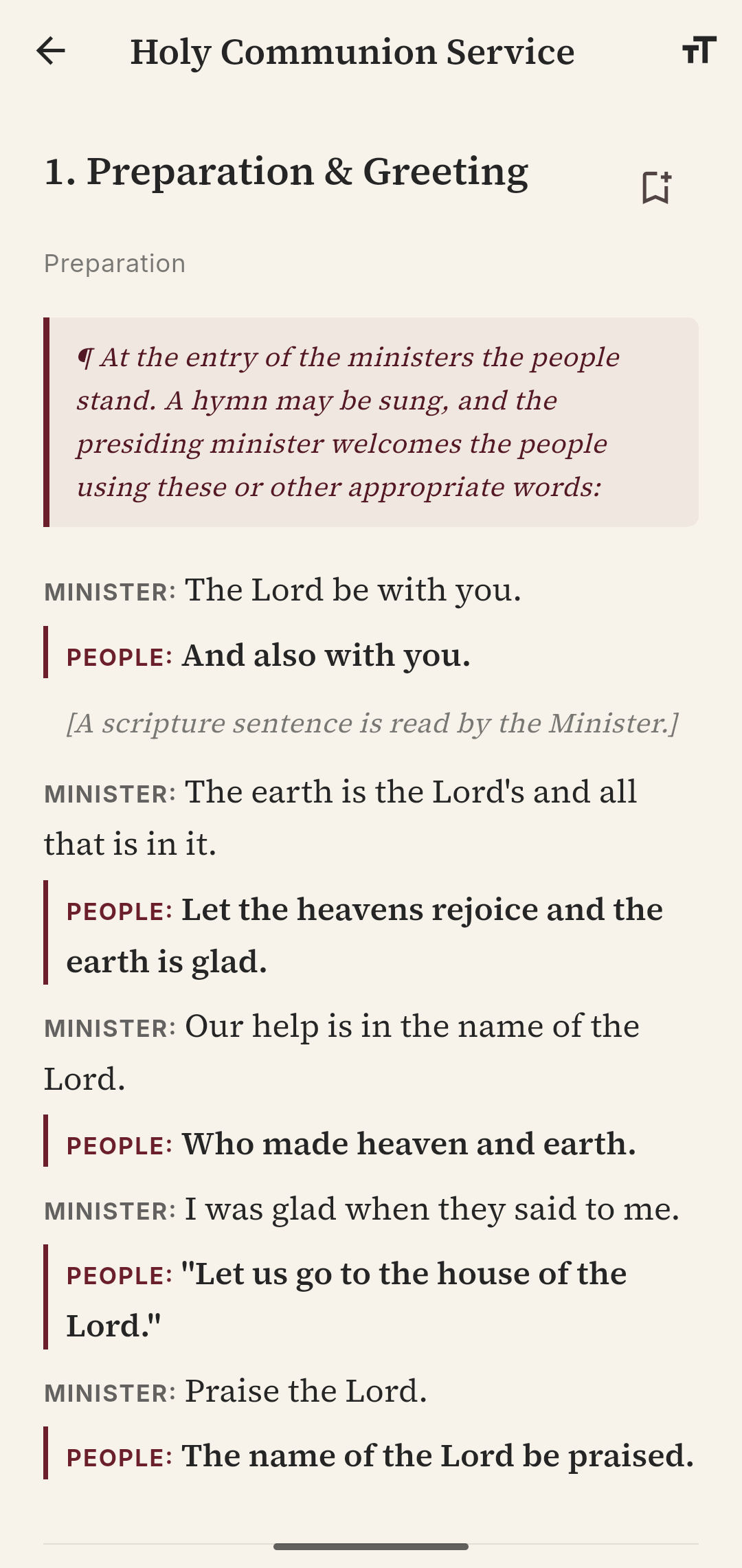Holy Communion Service, mid-liturgy, in Anglican Companion